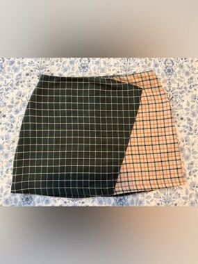 Urban Outfitters Dark Green and Peach Cream Checkered Mini Skirt